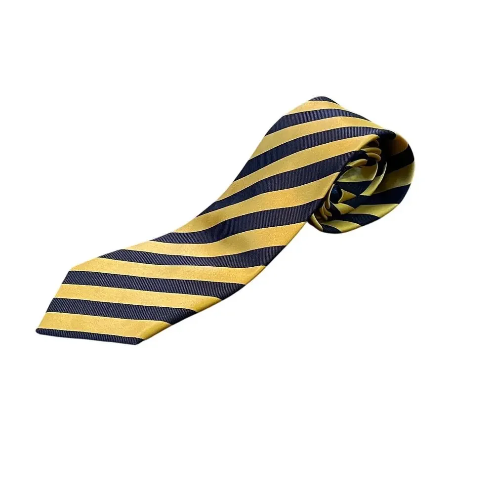 Parsley Luxury Neckwear Yellow Navy Diagonal Striped Silk Tie, 58.5